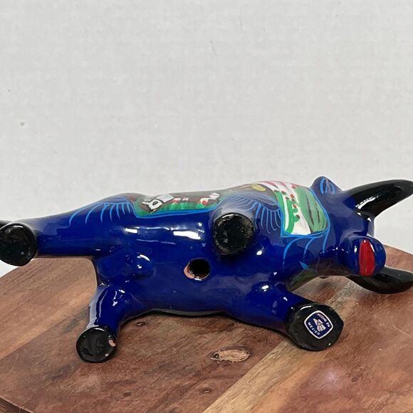 Talavera Blue Bull Steer Cow Storyteller Scene Hand Painted Mexican Folk Art - Picture 11 of 11